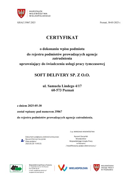 certyfikat - praca tymczasowa